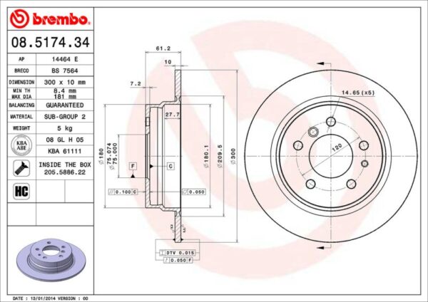 Диск тормозной BREMBO 08.5174.34 BMW 5 E34 — изображение 2